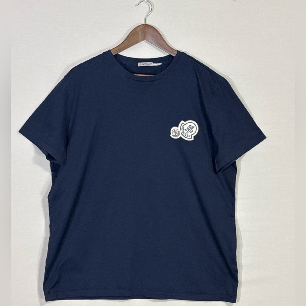 Moncler Logo Patch T-Shirt Navy XXL Authentic Designer Cotton Tee